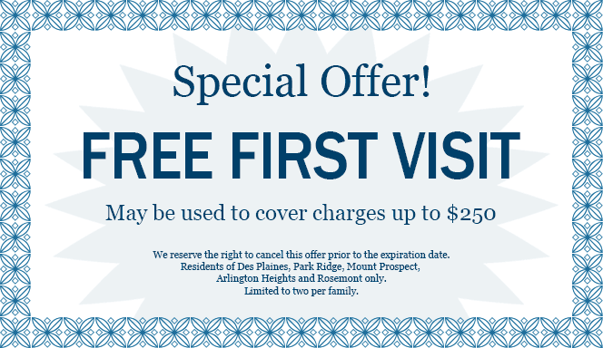 Special Offer Coupon: Free First Visit! Good up to $200.
